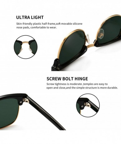 Semi-rimless Classic Half Frame Retro Sunglasses with Polarized Lens - Black Plastic Frame Glossy Finish/Green Lens - C018CNS...