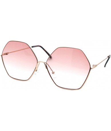 Oversized Womens Hexagon Shape Sunglasses Thin Metal Frame Oversized Fashion UV 400 - Gold (Pink) - CR196CC709I $22.46