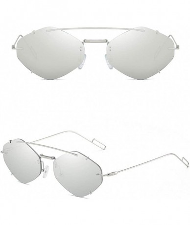 Cat Eye Irregular Diamond Shape Flat Lens Mirrored Metal Frame Glasses Cat Eye Sunglasses - Gray - CL196YY5MHM $19.59