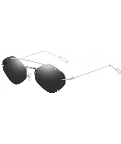 Cat Eye Irregular Diamond Shape Flat Lens Mirrored Metal Frame Glasses Cat Eye Sunglasses - Gray - CL196YY5MHM $19.59