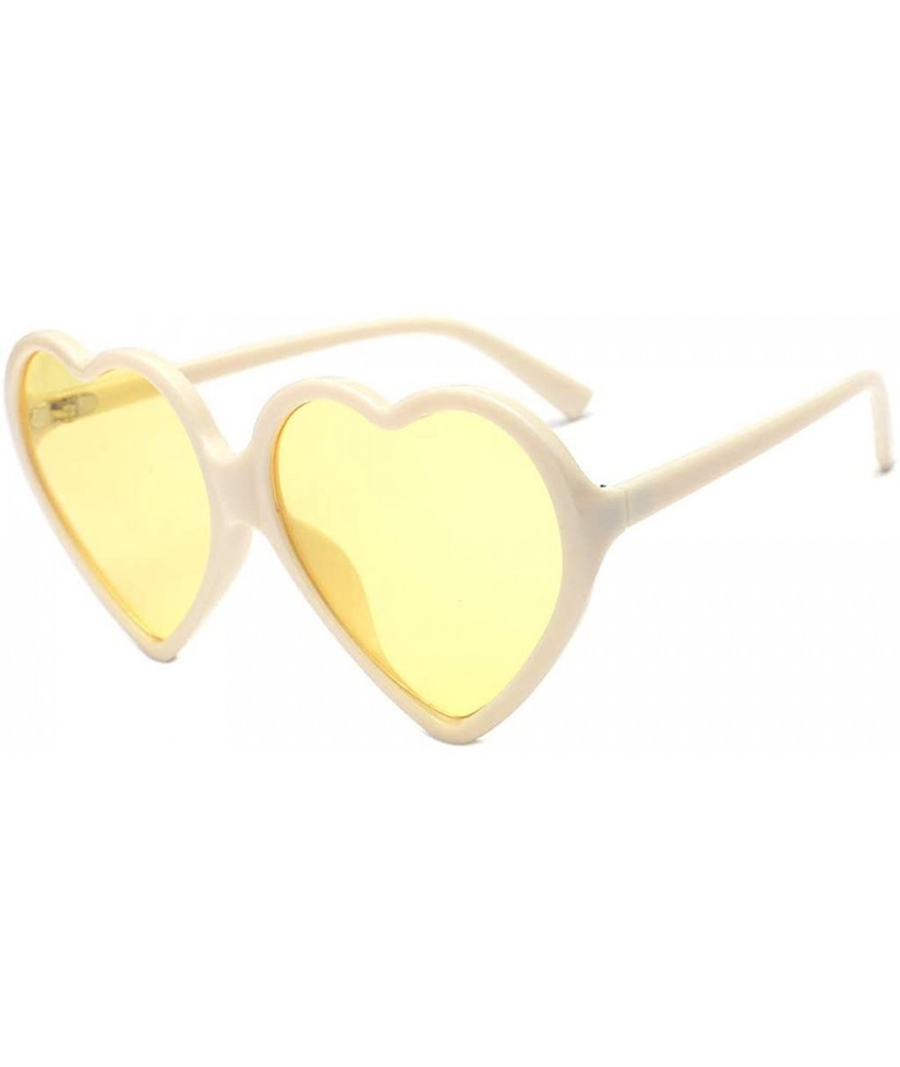 Square Women Fashion Unisex Heart-shaped Shades Sunglasses Integrated UV Glasses - Yellow - CQ18TRAZOQS $17.85