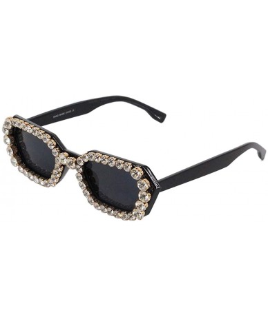 Cat Eye Oversized Rhinestone Aviator Sunglasses for Women Diamond Shades - Black Frame/Grey Lens - C818XTCZR57 $31.97