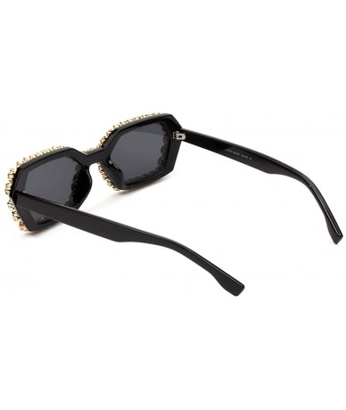 Cat Eye Oversized Rhinestone Aviator Sunglasses for Women Diamond Shades - Black Frame/Grey Lens - C818XTCZR57 $31.97