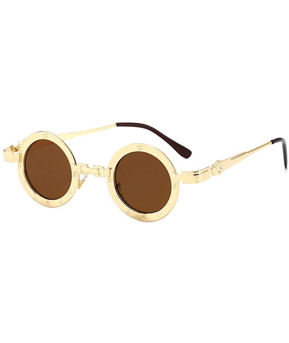 Round 2020 Men's Punk Retro Round Super Small Frame Luxury Fashion Ladies Hip Hop Sunglasses UV400 - Tea - CK193EXT5QC $24.22