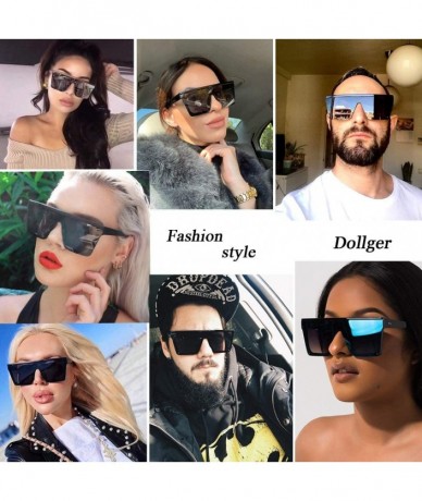 Square Square Oversized Sunglasses for Women Men Fashion Flat Top Big Black Frame Shades - CJ195AUIT37 $23.74