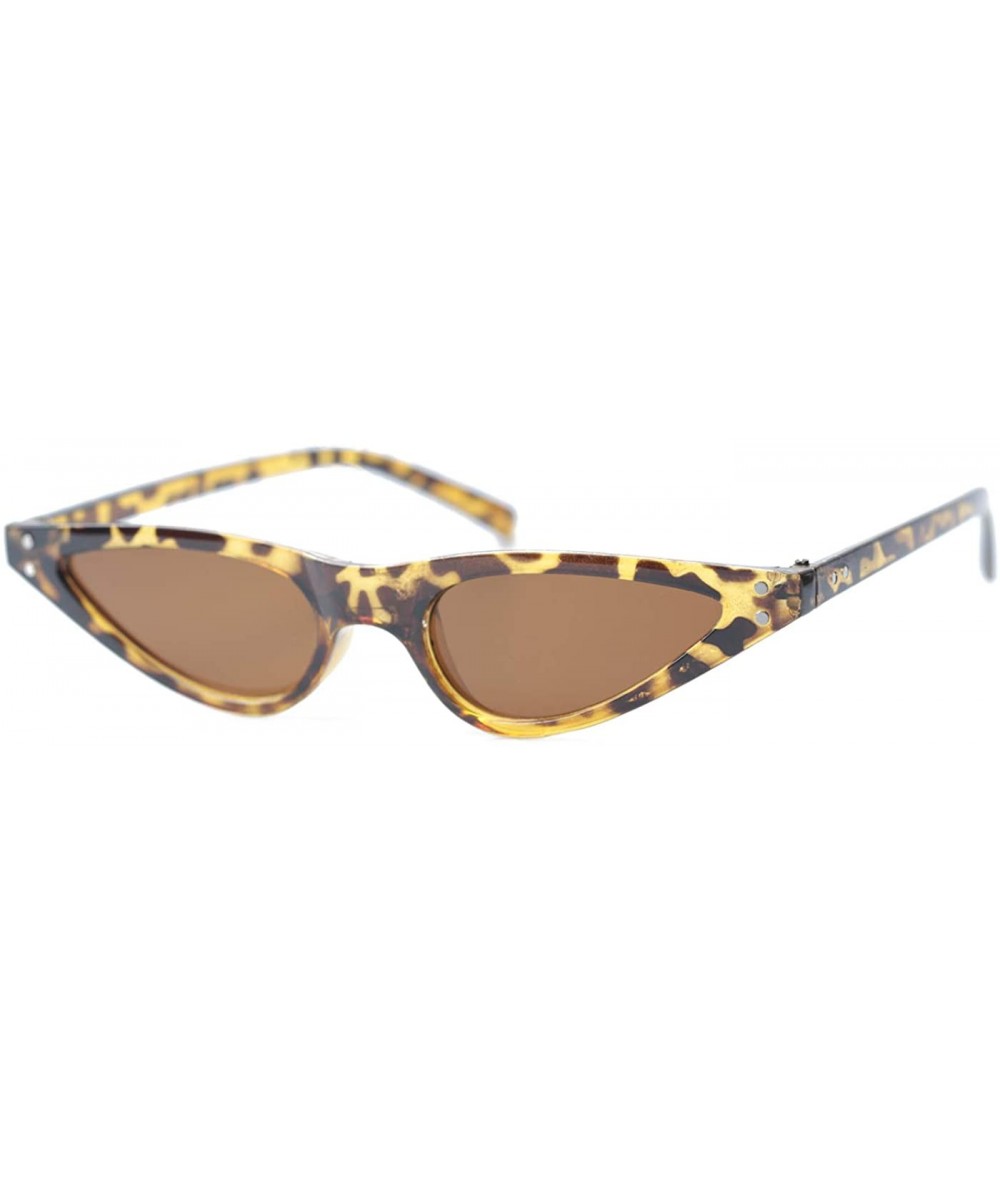 Oval Retro Slim Vintage Wide Oval Cat Eye Pointy Small Thin Clout Sunglasses - Leopard - CM1978M4NX0 $20.03