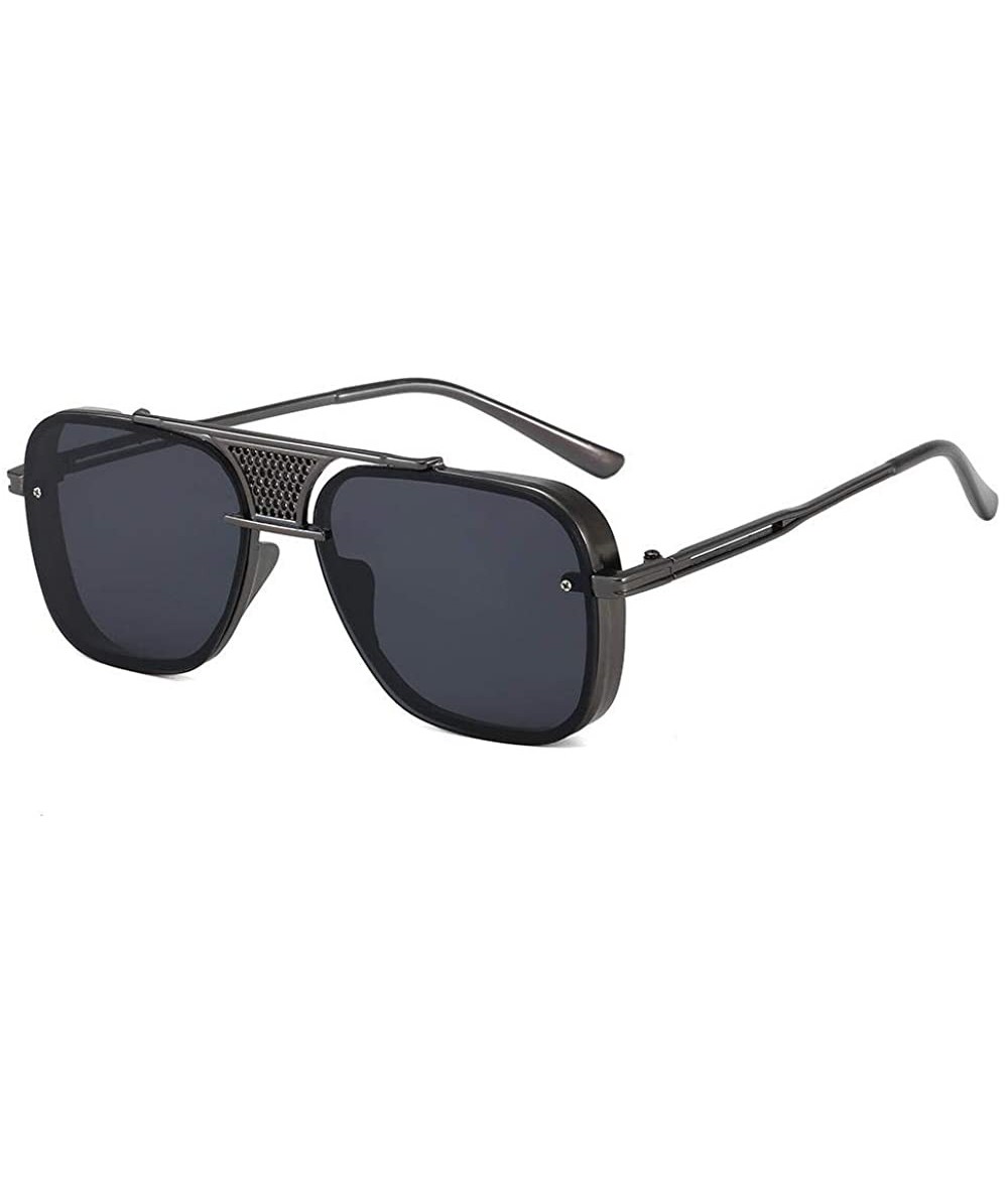 Oval Metal Men's Sunglasses Gold Code Sunglasses European and American Glasses Sunglasses - Gun / Full Gray - CE190MTSEI0 $57.73