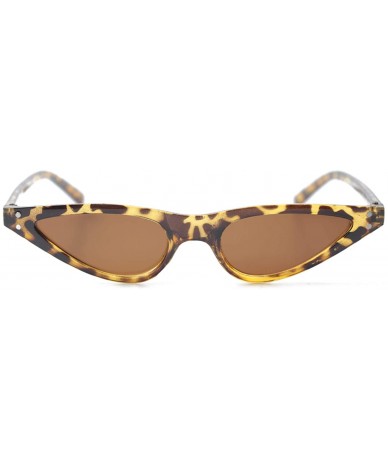 Oval Retro Slim Vintage Wide Oval Cat Eye Pointy Small Thin Clout Sunglasses - Leopard - CM1978M4NX0 $20.03