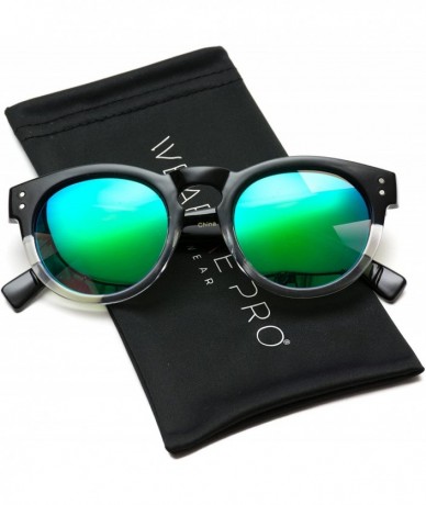 Round Vintage Inspired Mirror Lens Round Horned Rim Frame Retro Sunglasses - Black Clear / Mirror Green - CI129ZH8L33 $19.23