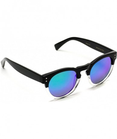 Round Vintage Inspired Mirror Lens Round Horned Rim Frame Retro Sunglasses - Black Clear / Mirror Green - CI129ZH8L33 $19.23