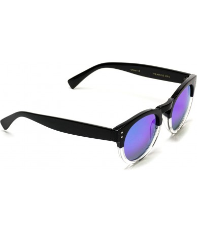 Round Vintage Inspired Mirror Lens Round Horned Rim Frame Retro Sunglasses - Black Clear / Mirror Green - CI129ZH8L33 $19.23