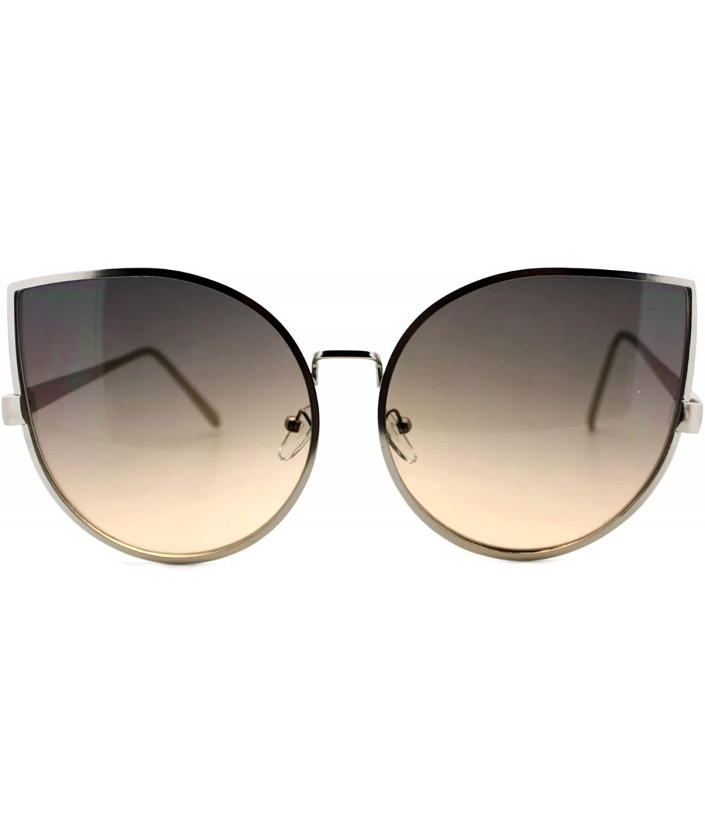 Oversized Womens Foxy Cateye Sunglasses Super Oversized Big Metal Frame - Silver (Brown Smoke) - C4188O26T4W $19.49