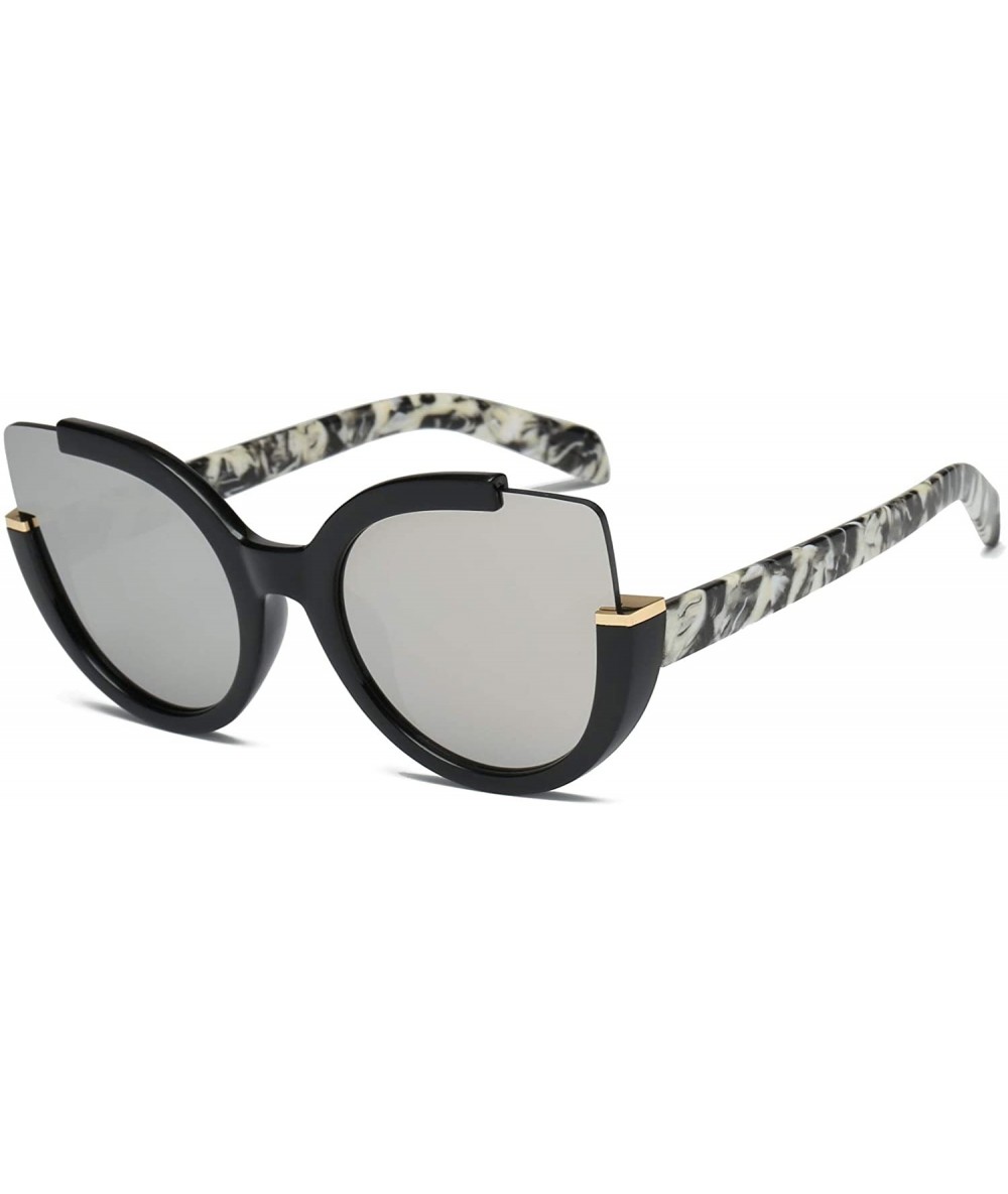 Goggle Women Fashion Retro Half Frame Round Cat Eye Sunglasses - Grey - CL18WU7Z0I6 $36.10