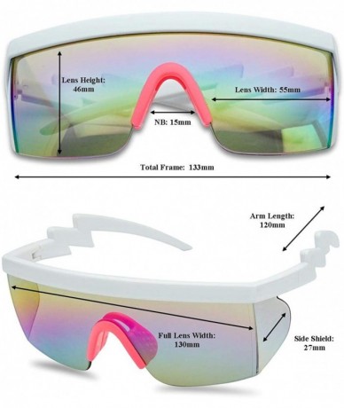 Rimless 80's Neon Semi Rimless Style Retro Rainbow Mirrored Transparent Lens ZigZag Sunglasses - CT18ESRS6NM $21.47