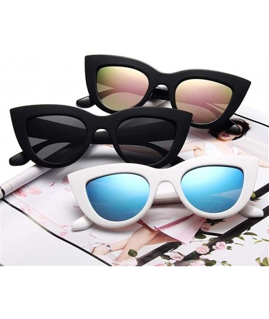 Cat Eye Women Cat Eye Sunglasses Retro Mirror Lens Sun Glasses Ladies Colorful Glasses UV400 - White Black Gray - C7199QCYH70...