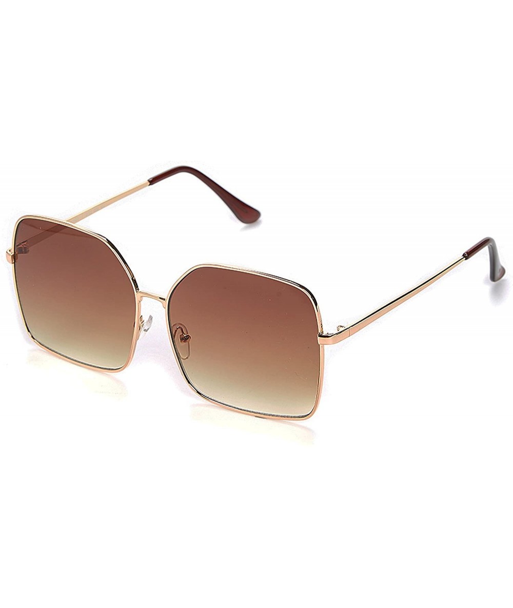 Square Women's Oversize Metal Frame Two - Toned Gradient Lens Square Sunglasses P4157 - Gold - CA18D0D9G9Q $20.30