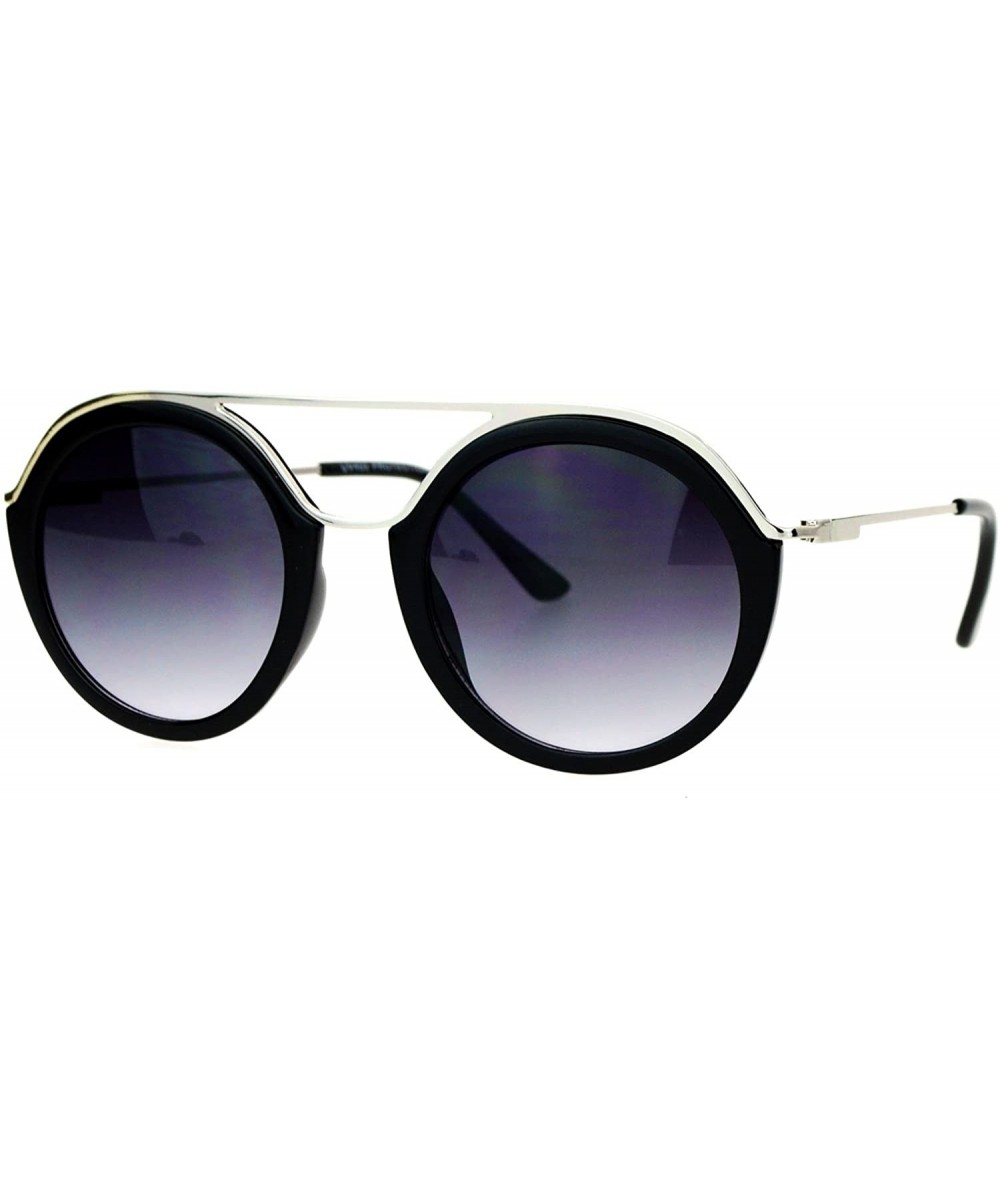 Round Vintage Futurism Retro Racer Pilot Sunglasses - Black Silver - CS12EFCQXTH $23.05