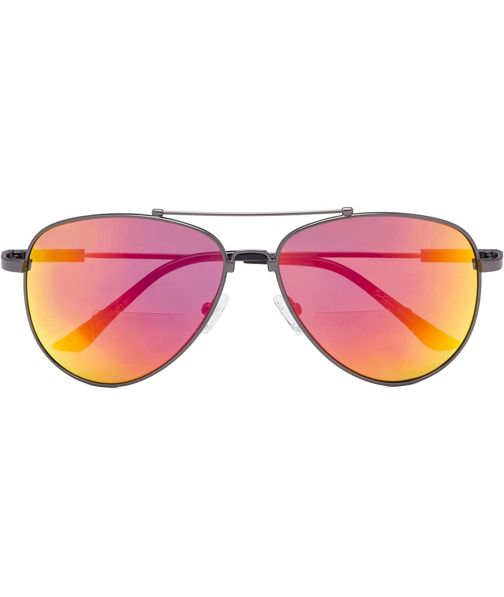 Aviator Memory Bridge and Arm Bifocal Sunglasses Polit Style Sunshine Readers Men Women - Red-mirror - CN18NHS77A9 $33.83