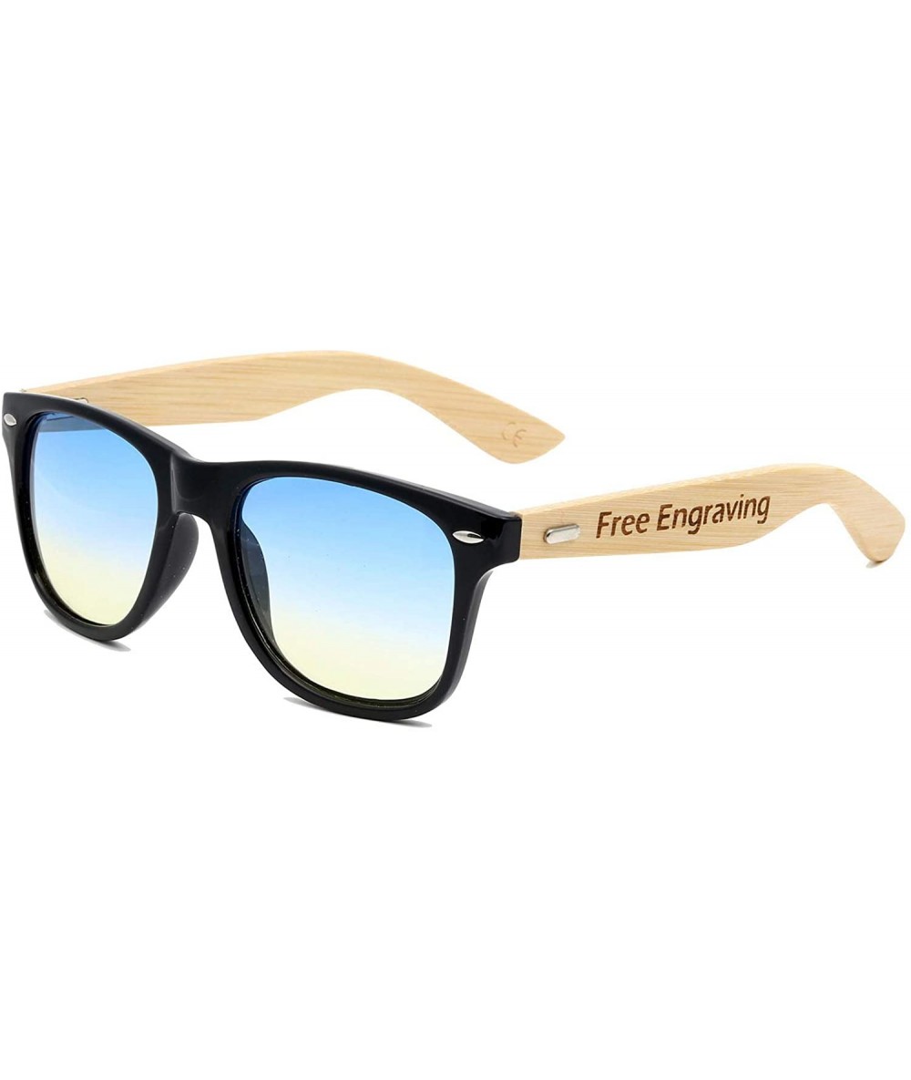 Wayfarer Personalized Wooden 2 Tone Lens Sunglasses Unisex Custom Wood Groomsman Gift - Blue With Wooden Box - C0185WZZOQ9 $3...