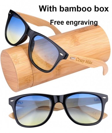 Wayfarer Personalized Wooden 2 Tone Lens Sunglasses Unisex Custom Wood Groomsman Gift - Blue With Wooden Box - C0185WZZOQ9 $3...