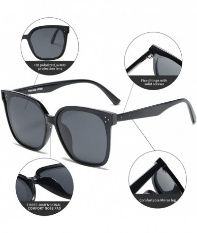 Oversized Oversized Square Polarized Sunglasses For Women With Rivets Retro Vintage UV Protection - Black Frame/Grey Lens - C...