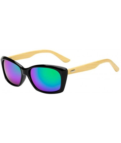 Rectangular Wooden Frame Lightweight Sunglasses Cool Classic Eyewear Anti-UV Glasses for Man - Black Green - C318NW36DSO $20.05