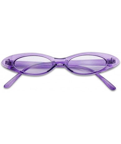 Cat Eye Retro Slim Vintage Wide Oval Cat Eye Pointy Small Thin Clout Sunglasses Mod Chic Shades - Purple Frame - Purple - C71...