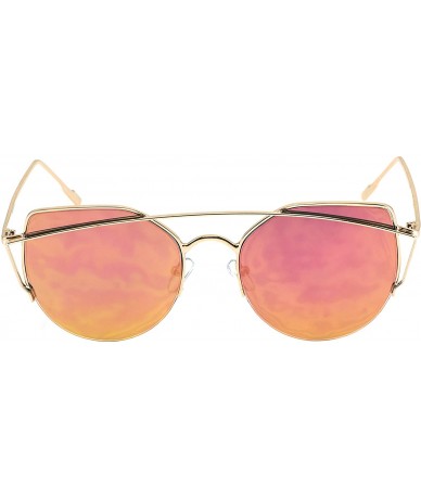 Aviator Cat Eye Metal Frame Flat Top Mirrored Lens Women Fashion Sunglasses - Pink Mirror - CE17YCH0N0O $17.80