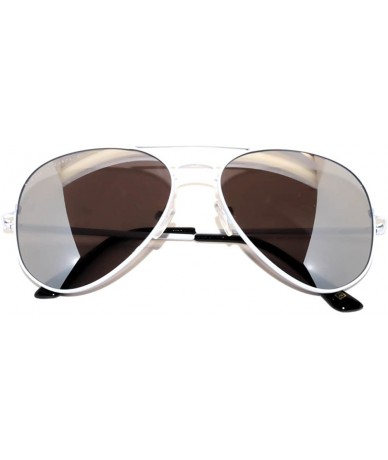 Aviator Classic Aviator Sunglasses Mirror Lens Colored Metal Frame with Spring Hinge - White_mirror_lens - C21223Q8SEP $19.23