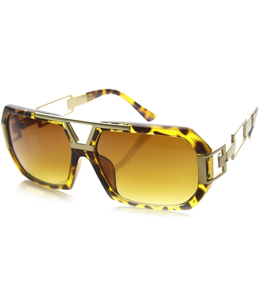 Square Large Fashion Square Urban Spec Style Sunglasses with Die Cut Metal Arms - Shiny-tortoise Amber - CP11XTDIIBZ $21.21