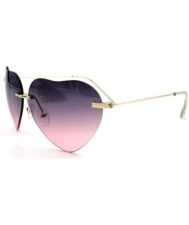 Rimless Women's S5964 Rimless Frame Oversized Heart Shape Lens 63mm Sunglasses - Grey Pink - CQ122RBNRFL $20.05