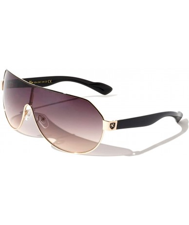 Shield Geometric Top Curved One Piece Shield Lens Sunglasses - Brown Black - C8199C0W0LE $35.87