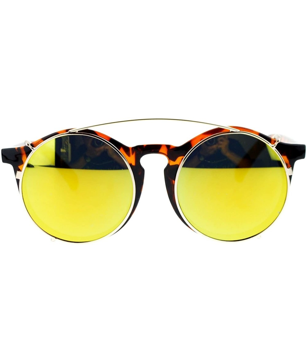 Round Circle Round Keyhole Glasses Sunglasses with Detachable Mirrored Lens Clip On - Tortoise Orange - CZ11ZFVX823 $18.79