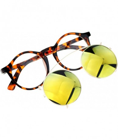 Round Circle Round Keyhole Glasses Sunglasses with Detachable Mirrored Lens Clip On - Tortoise Orange - CZ11ZFVX823 $18.79