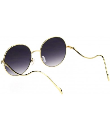 Oversized Womens Rhinestone Round Metal Rim Wavy Arm Luxury Sunglasses - Gold Black Smoke - CT18RU8A6W2 $23.18