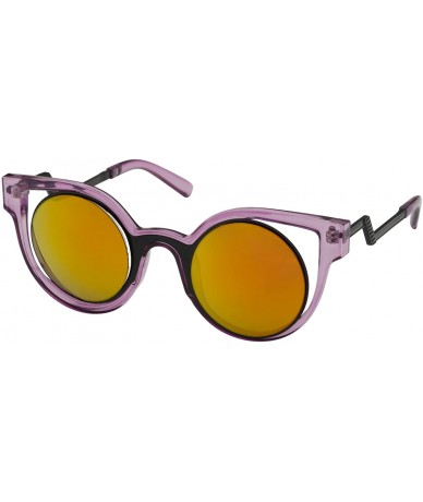 Cat Eye Women's Cat Eye Mirrored Round Lens Retro Sunglasses - Translucent Purple Frame - C712LO54C3R $22.16