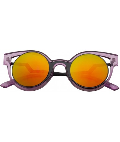 Cat Eye Women's Cat Eye Mirrored Round Lens Retro Sunglasses - Translucent Purple Frame - C712LO54C3R $22.16