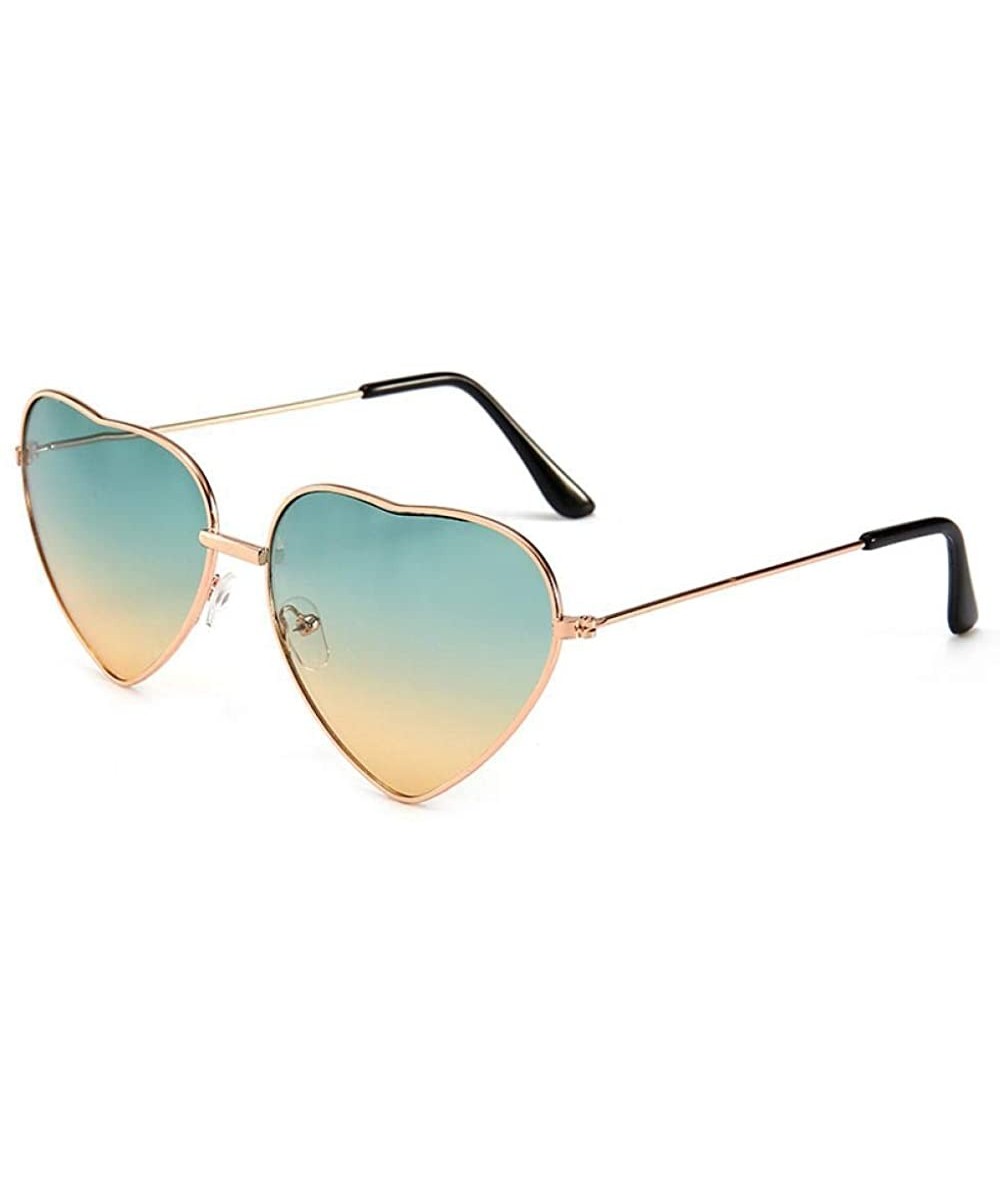 Aviator 2019 Heart Shaped Sunglasses Women Pink Frame Metal Reflective Mirror Pinkblue - Green - C018YZWUTM8 $17.66