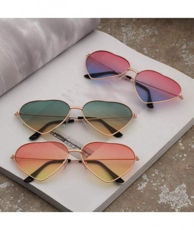 Aviator 2019 Heart Shaped Sunglasses Women Pink Frame Metal Reflective Mirror Pinkblue - Green - C018YZWUTM8 $17.66