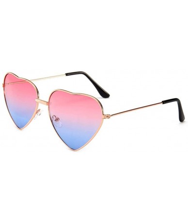 Aviator 2019 Heart Shaped Sunglasses Women Pink Frame Metal Reflective Mirror Pinkblue - Green - C018YZWUTM8 $17.66