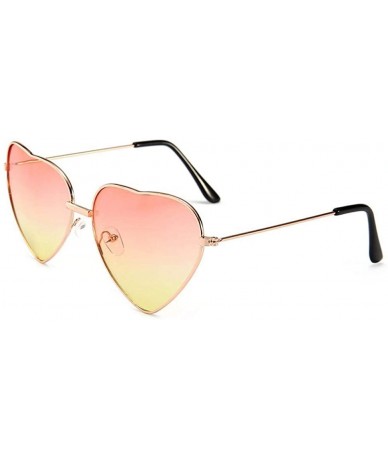 Aviator 2019 Heart Shaped Sunglasses Women Pink Frame Metal Reflective Mirror Pinkblue - Green - C018YZWUTM8 $17.66