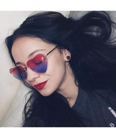 Aviator 2019 Heart Shaped Sunglasses Women Pink Frame Metal Reflective Mirror Pinkblue - Green - C018YZWUTM8 $17.66