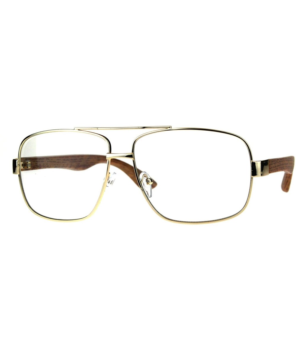 Square Vintage Style Clear Lens Glasses Mens Square Navigator Frame Wood Print - Gold Light Brown - CE180H6LWGS $19.07