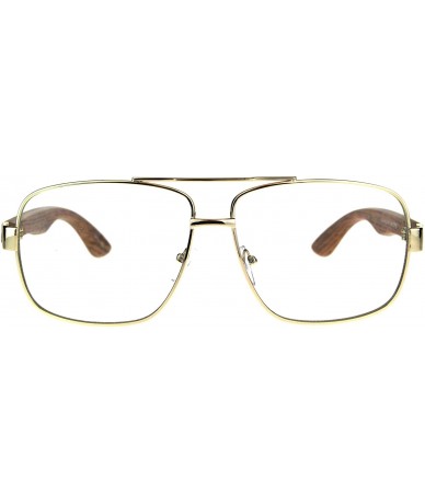 Square Vintage Style Clear Lens Glasses Mens Square Navigator Frame Wood Print - Gold Light Brown - CE180H6LWGS $19.07