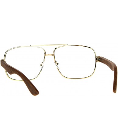 Square Vintage Style Clear Lens Glasses Mens Square Navigator Frame Wood Print - Gold Light Brown - CE180H6LWGS $19.07