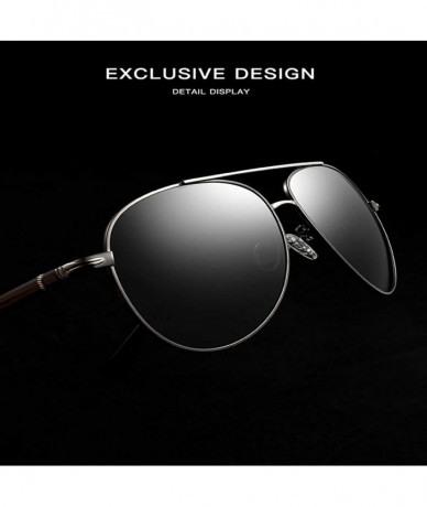 Oval Polarized Sunglasses for Men-Metal Frame Aviator Sunglasses UV 400 Protection - Black/Grey-01 - CG18KH70R5I $23.08