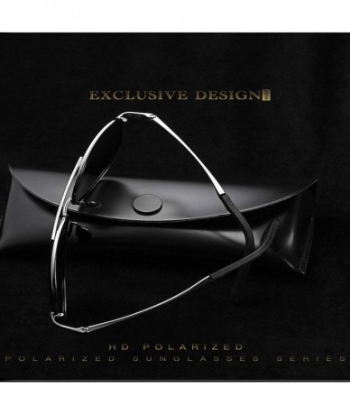 Oval Polarized Sunglasses for Men-Metal Frame Aviator Sunglasses UV 400 Protection - Black/Grey-01 - CG18KH70R5I $23.08