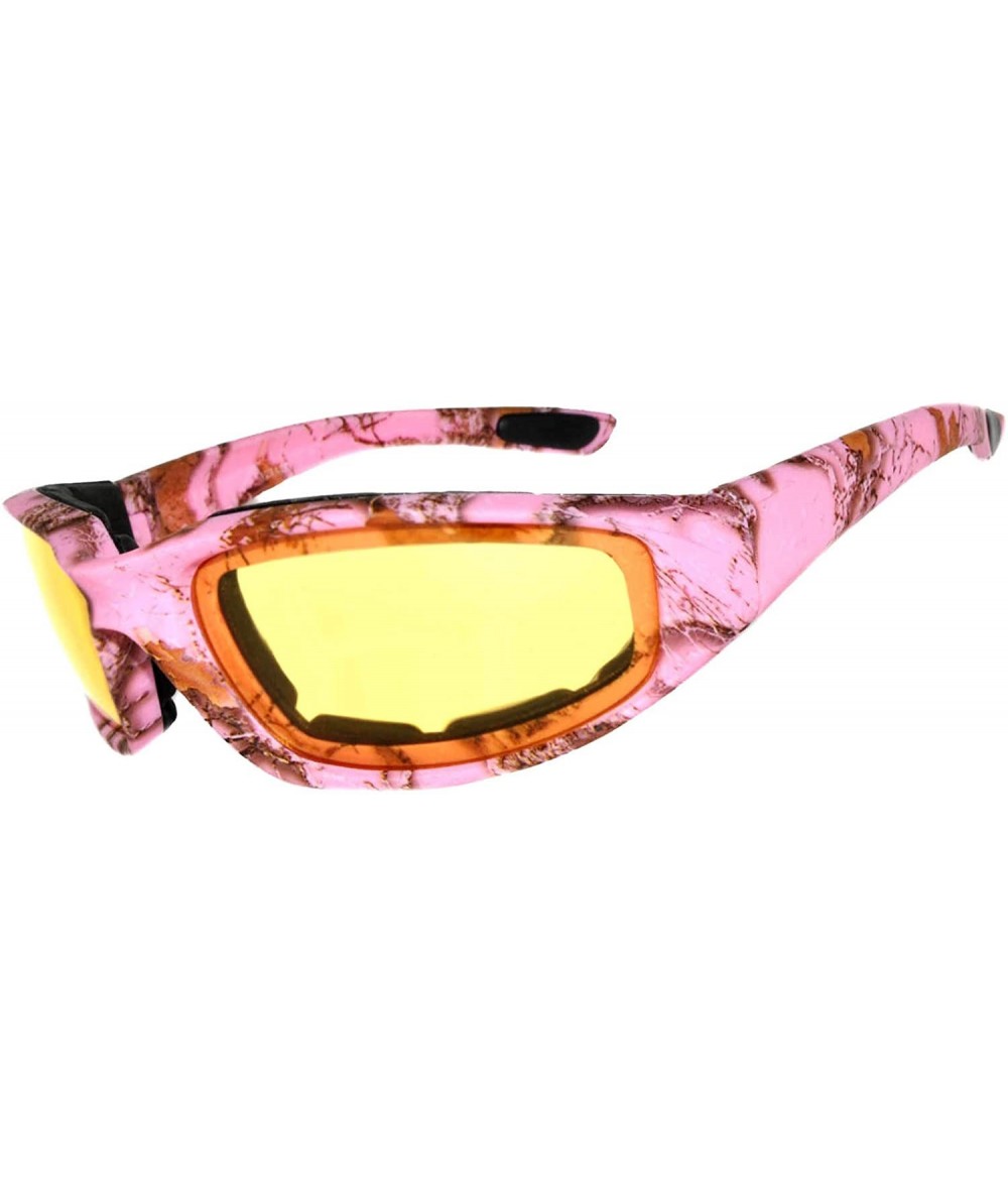 Goggle Motorcycle Padded Foam Glasses Smoke Mirror Clear Lens - Camo_pink_yellow - CW18928OAKR $22.70