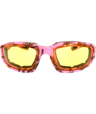 Goggle Motorcycle Padded Foam Glasses Smoke Mirror Clear Lens - Camo_pink_yellow - CW18928OAKR $22.70