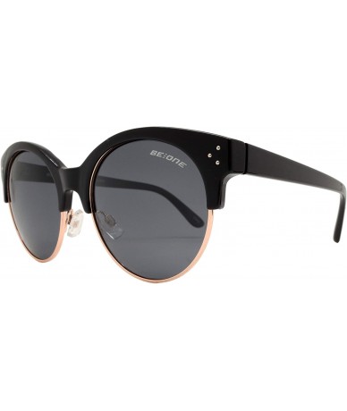 Round Polarized Half Rim Round Sunglasses for Women - Classic Half Frame UV Protection - Black + Smoke - CV1939CY685 $26.65